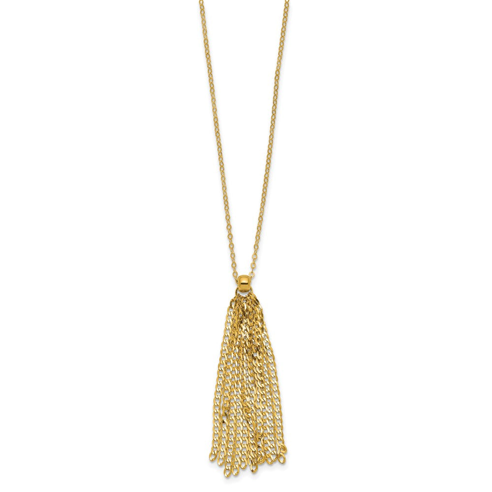 14K Polished Fancy Curb Link Tassel w/ 2in Ext. Necklace