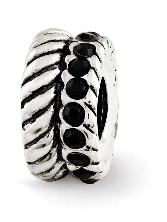 Sterling Silver Reflections Black Crystal and Textured Bead