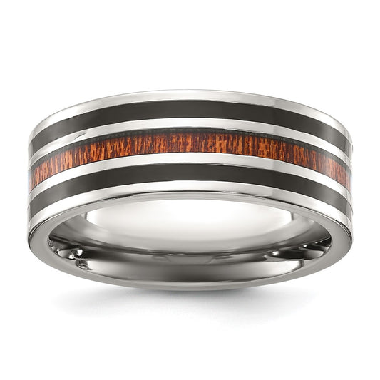 Chisel Titanium Polished with Black Resin and Wood Inlay 8mm Band Size - 11