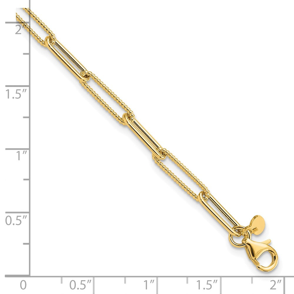 14K Polished and Textured Paperclip Link Bracelet 7.5  inches