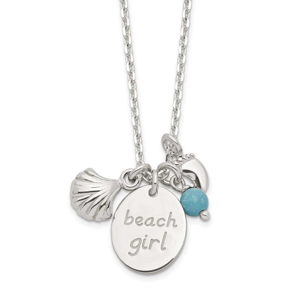 Sterling Silver Turquoise Bead and Shell Beach Girl Necklace 16 Inches