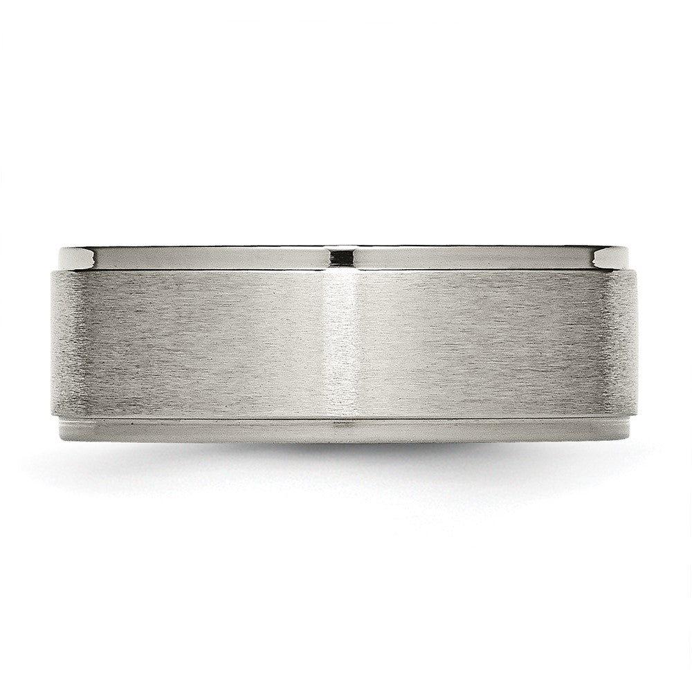 Titanium Brushed Center 8mm Ridged Edge Band Size - 14.5