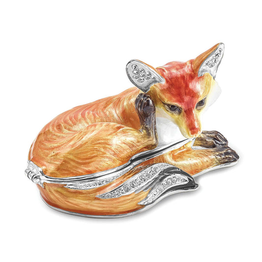 Bejeweled Pewter Multi Color Enamel EINSTEIN Red Fox Trinket Box