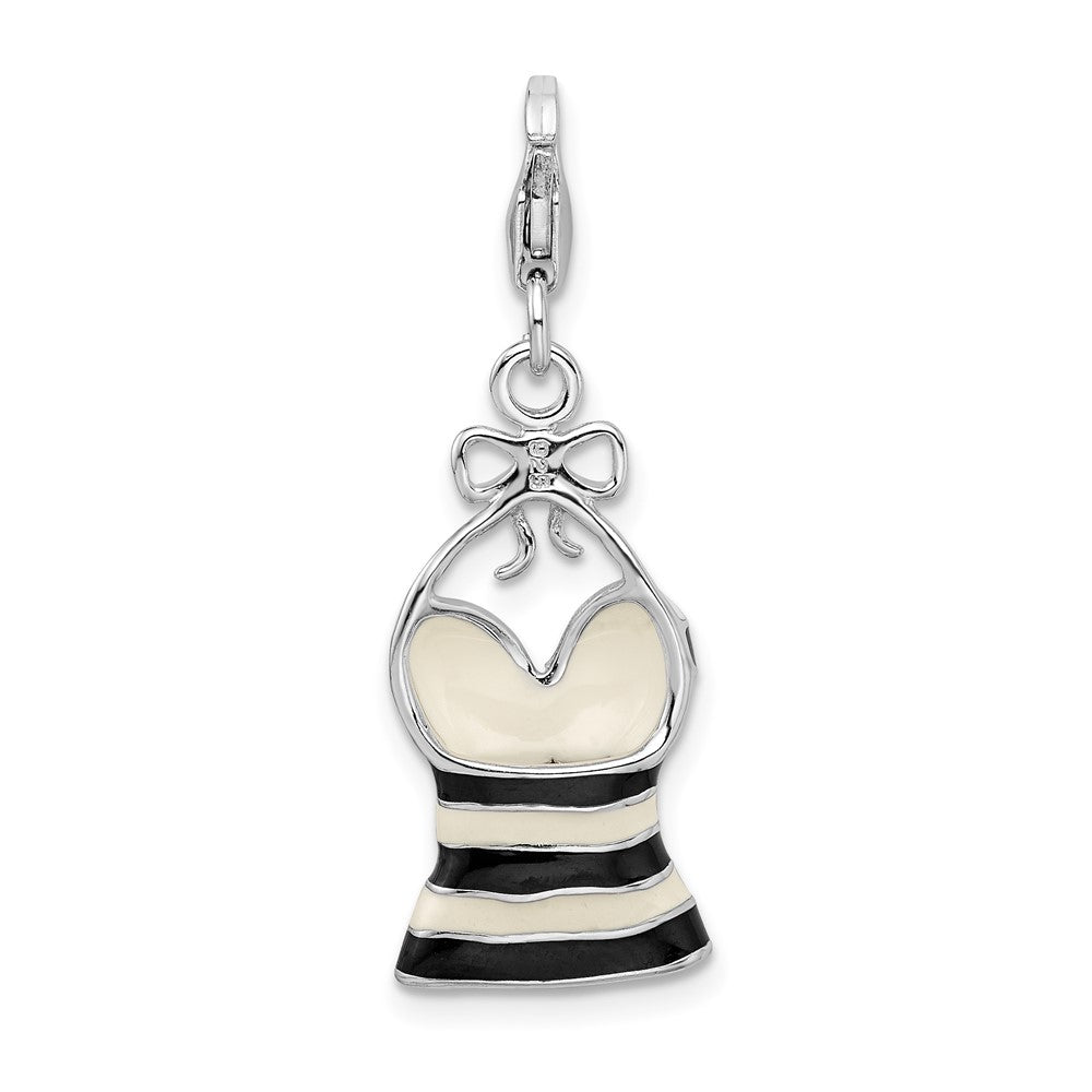 Amore La Vita Sterling Silver Rhodium-plated Polished 3-D Enameled Tank Top Charm with Fancy Lobster Clasp