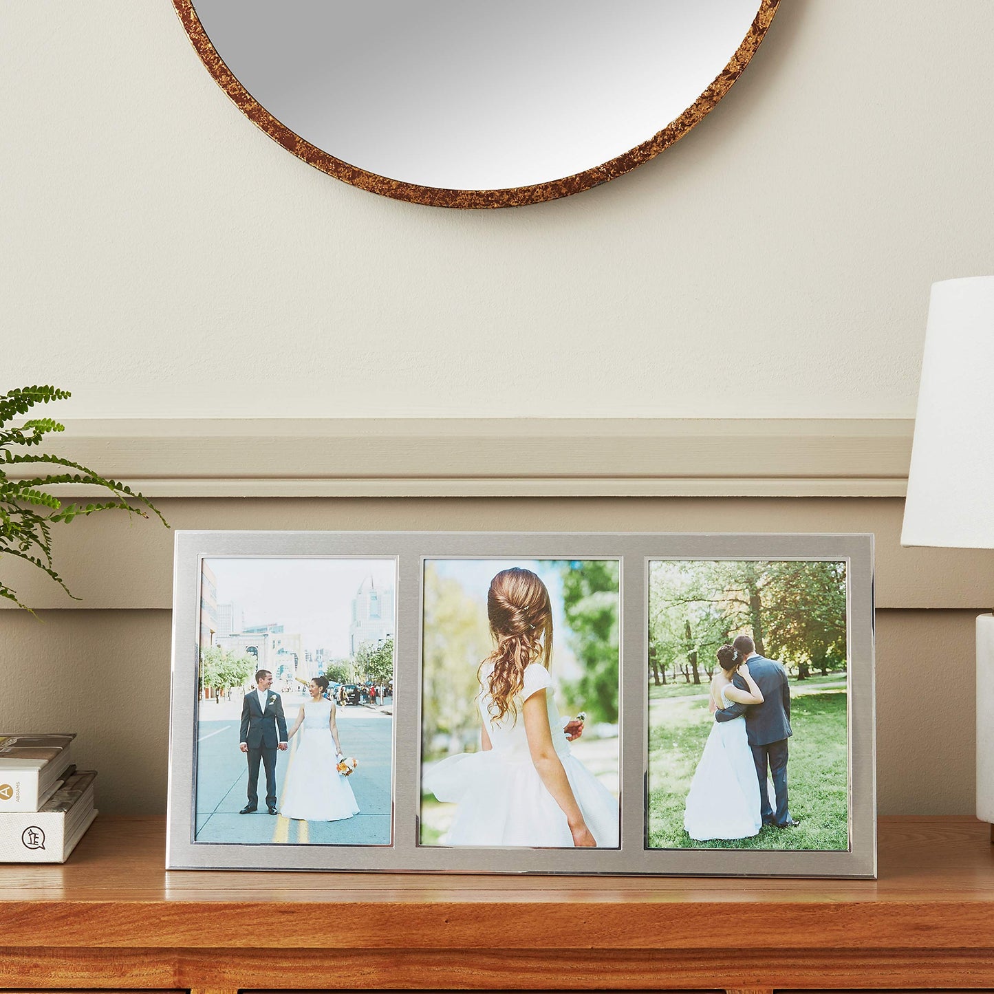 Brushed Silver Metal and Shiny Metal Two Tone 5x7 Hinged Triple Opening Panel