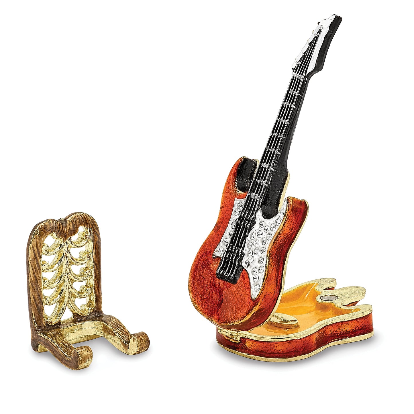 Pewter Enamel Red Guitar Trinket Box