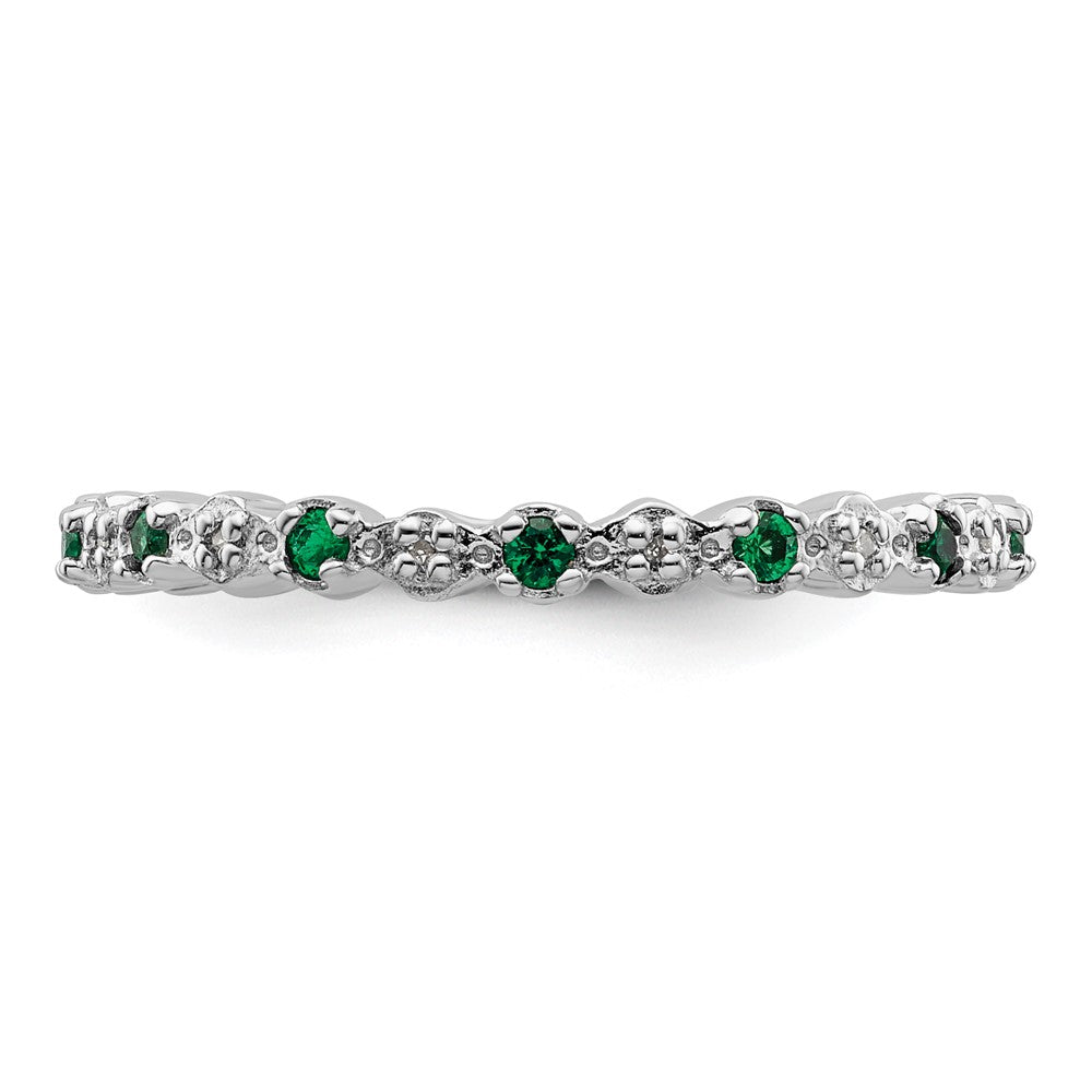 Sterling Silver Stackable Expressions Cr. Emerald & Diamond Ring Size -6