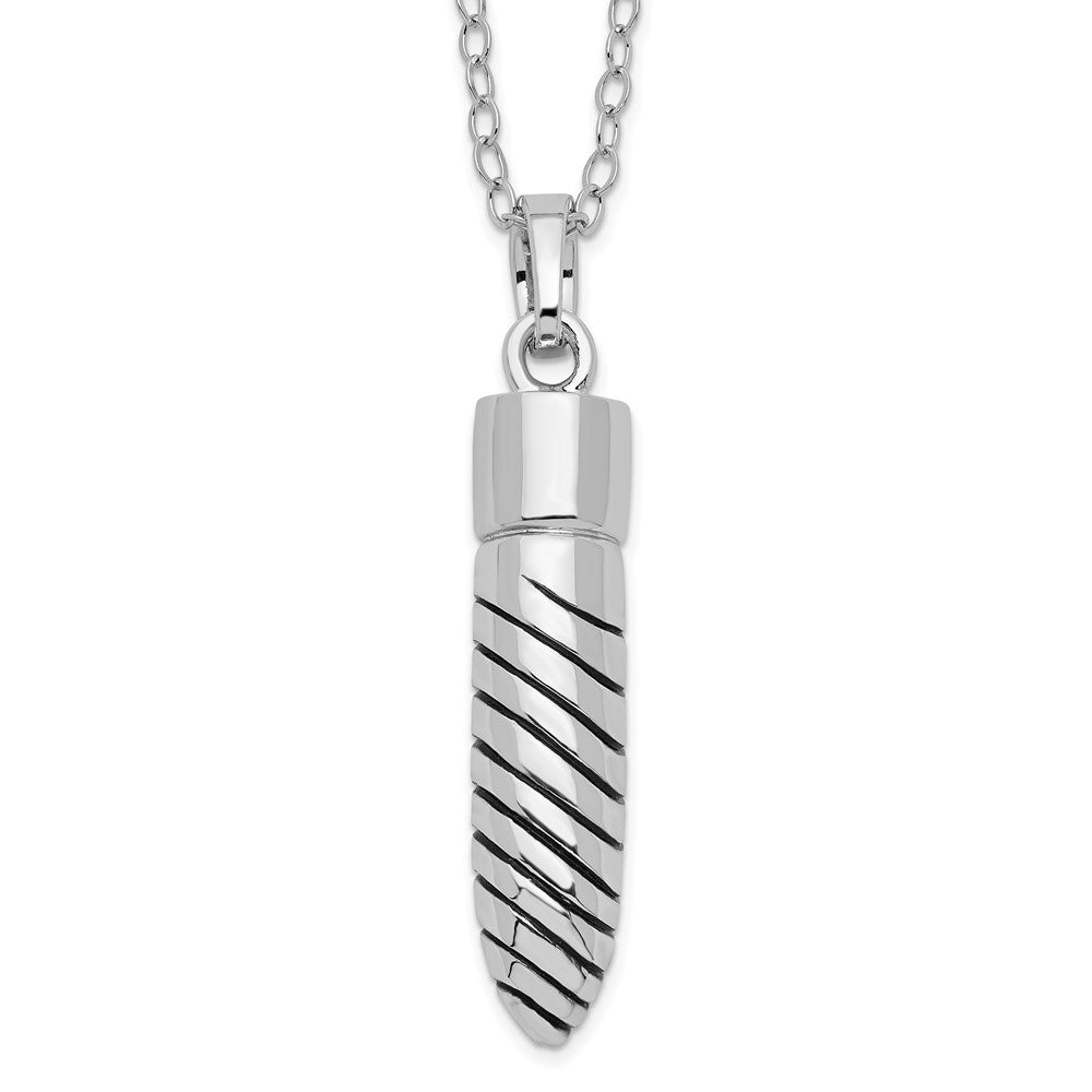 Sentimental Expressions Sterling Silver Rhodium-plated Antiqued Lined Bullet Ash Holder 18 Inch Necklace 18 Inches