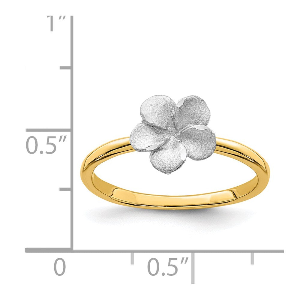 14K Two-tone Brushed & Polished Plumeria Ring Size 7