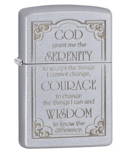 Zippo Serenity Prayer Design Satin Chrome Pocket Lighter