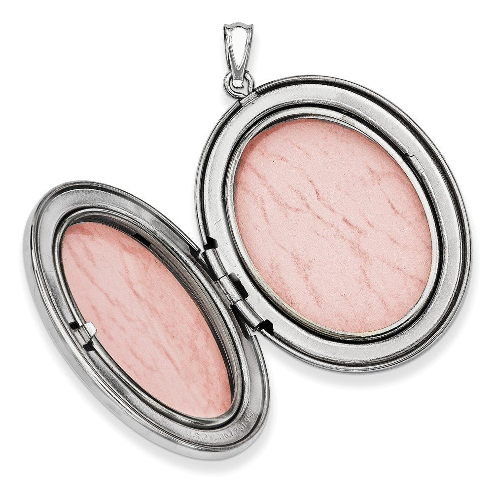 Sterling Silver Rhodium-plated W/ Side Swirls 34mm Oval Locket
