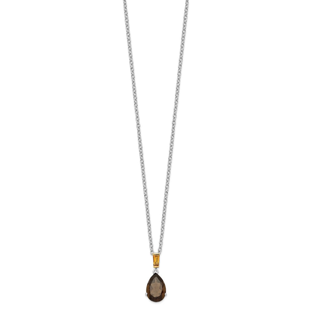 Brilliant Gemstones Sterling Silver with 14K Accent Rhodium-plated Smoky Quartz and Citrine Necklace 18 Inches