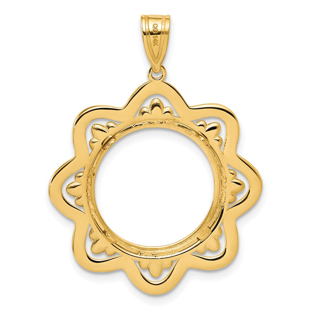 14k Polished Black Epoxy Wave with 16.5mm Prong Coin Bezel Pendant