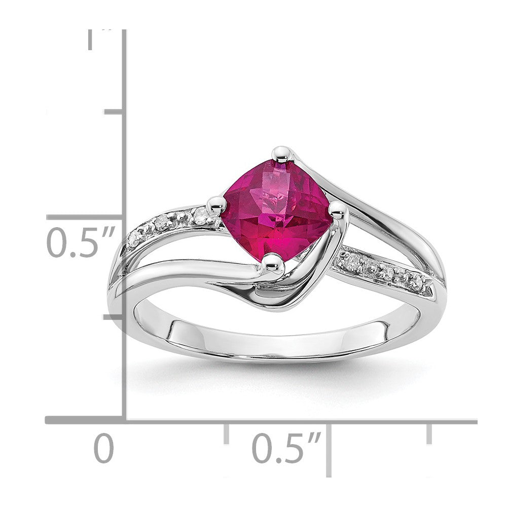 10K White Gold Created Ruby and Diamond Ring