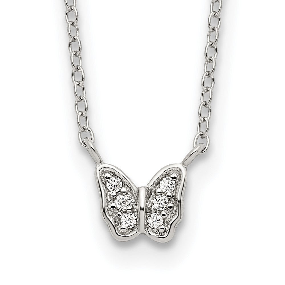 Sterling Silver Rhodium-plated Polished CZ Butterfly 16 Inch Necklace with 2 Inch extension 16 Inches
