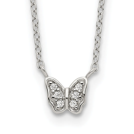 Sterling Silver Rhodium-plated Polished CZ Butterfly 16 Inch Necklace with 2 Inch extension 16 Inches
