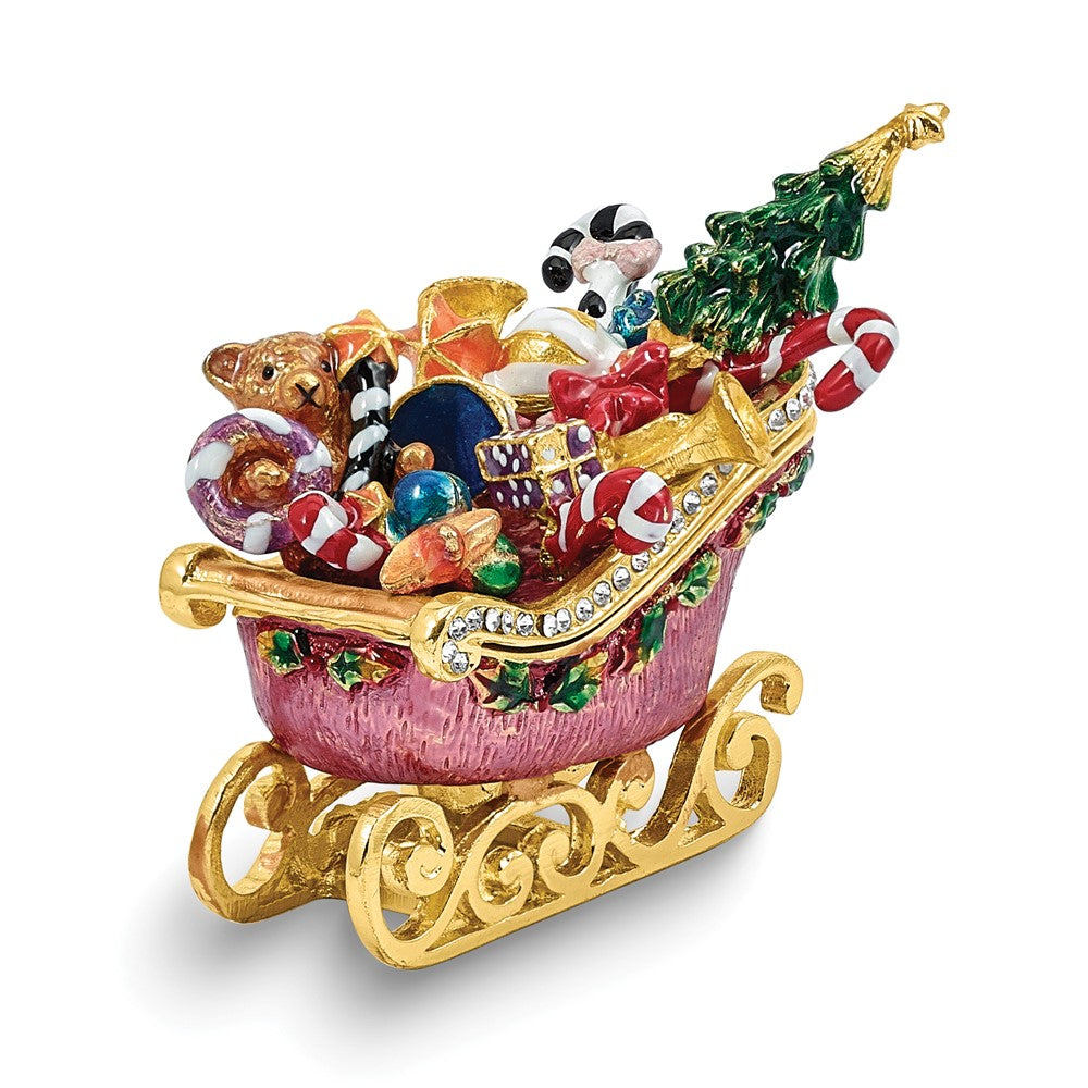 Luxury Giftware by Jere Bejeweled NORTH POLE DRIFTER Santa Sleigh with Presents Trinket Box with Matching 18 inch Necklace