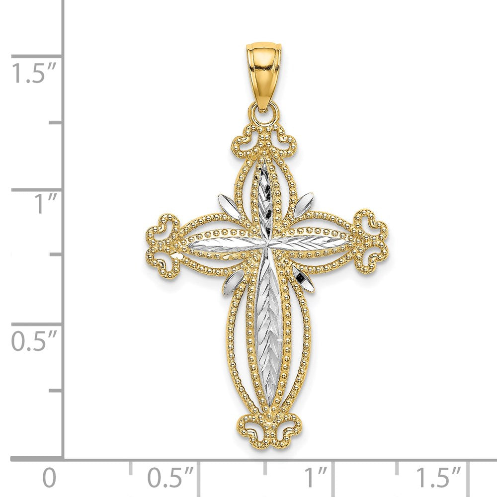 14K W/ Rhodium D/C Puffed Cross Charm