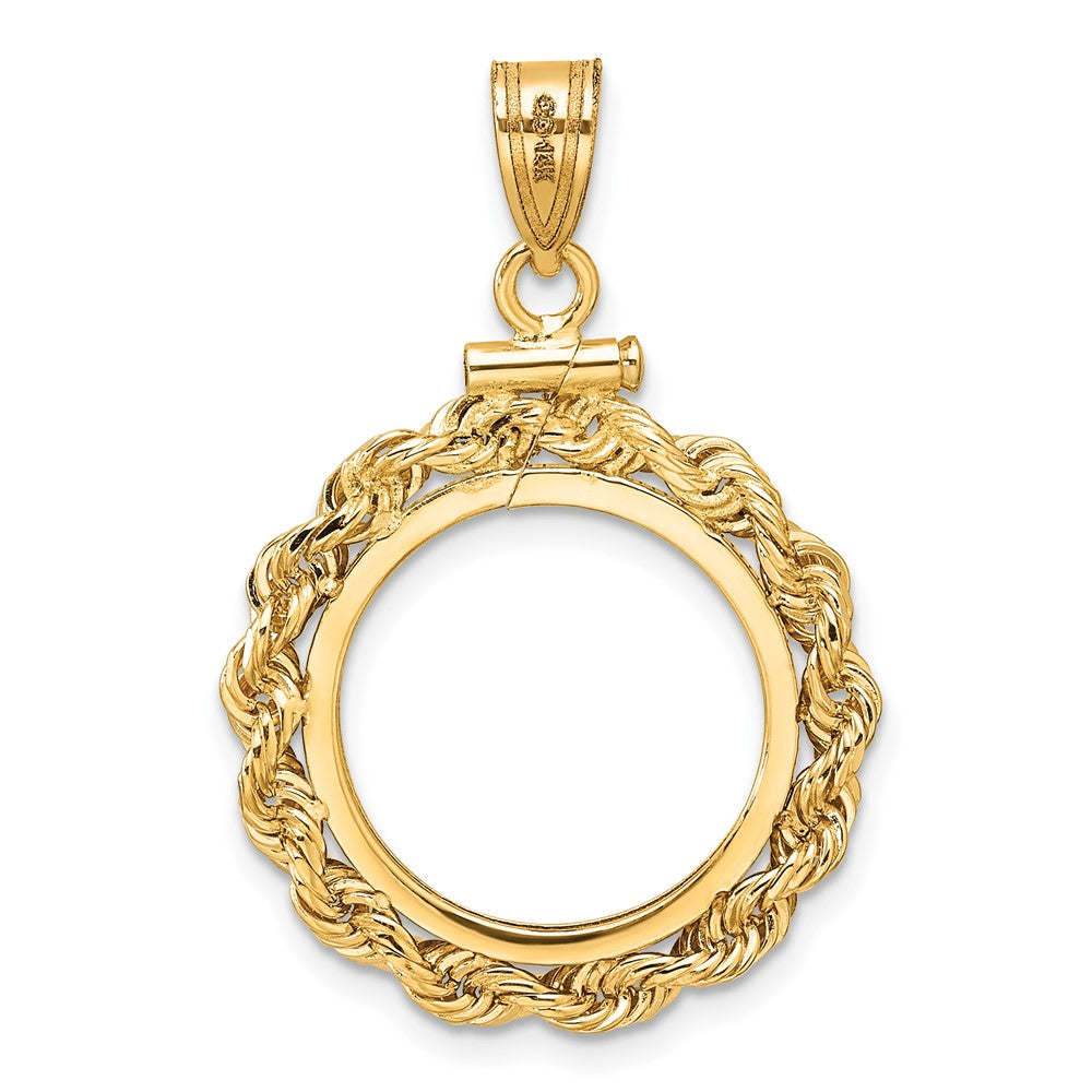 Wideband Distinguished Coin Jewelry 14k Polished Rope 16.5mm x 1.35mm Screw Top Coin Bezel Pendant
