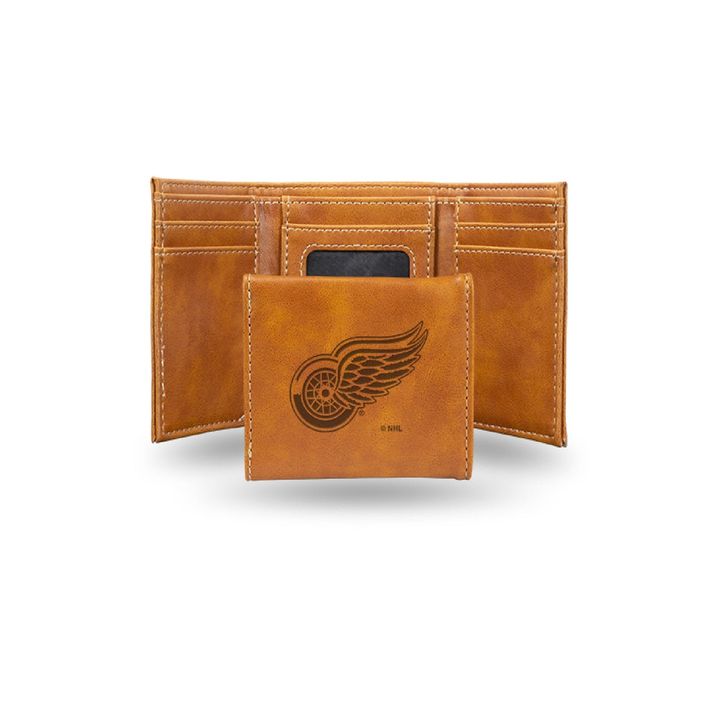 Detroit Red Wings Brown Laser Engraved Tri-Fold Wallet - Men's Accessory