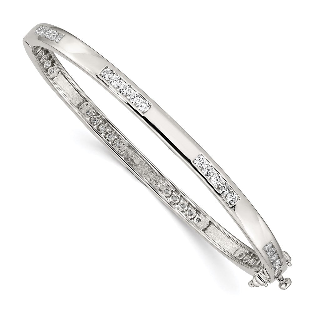 Sterling Silver Rhodium-plated Clear CZ Oval Hinged Bangle Bracelet 8 inches