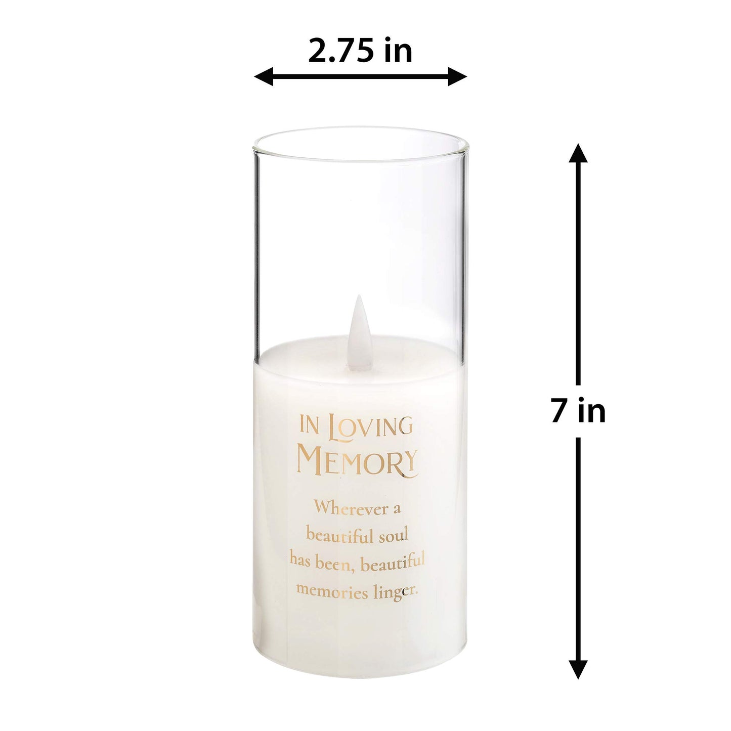 Lillian Rose Loving Memory Glass LED Candle with Sympathy Verse, 7", Off white
