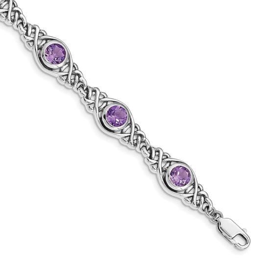 Sterling Silver Rhodium-plated Amethyst Bracelet 7.25 inches