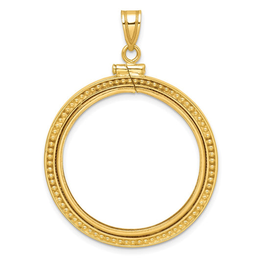 Wideband Distinguished Coin Jewelry 10k Polished and Beaded 27.0mm x 2.35mm Screw Top Coin Bezel Pendant