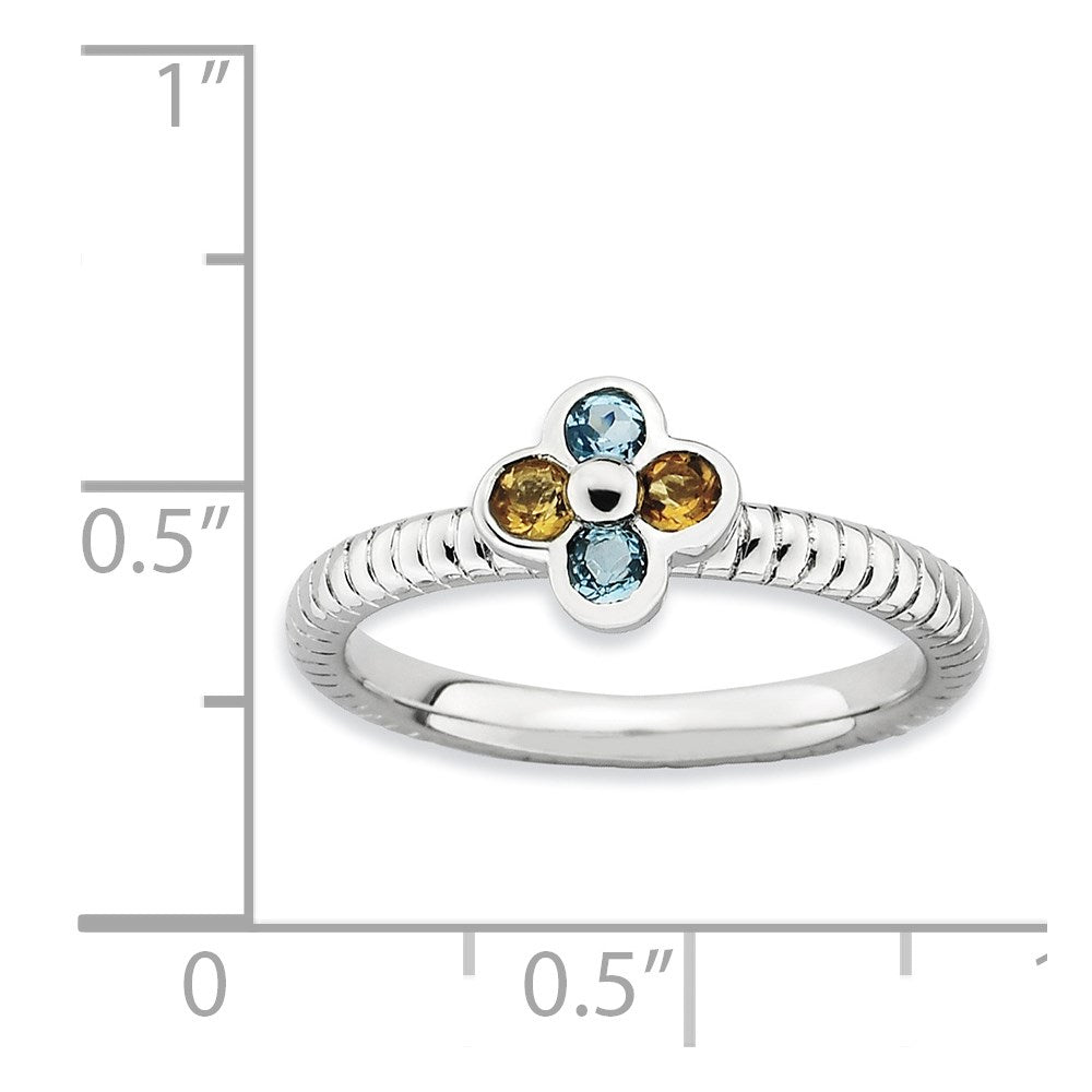Sterling Silver Stackable Expressions Blue Topaz & Citrine Flower Ring