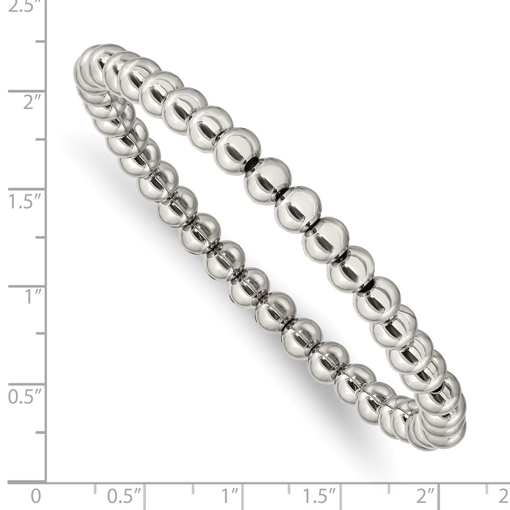 Stainless Steel Polished Beaded Stretch Bracelet