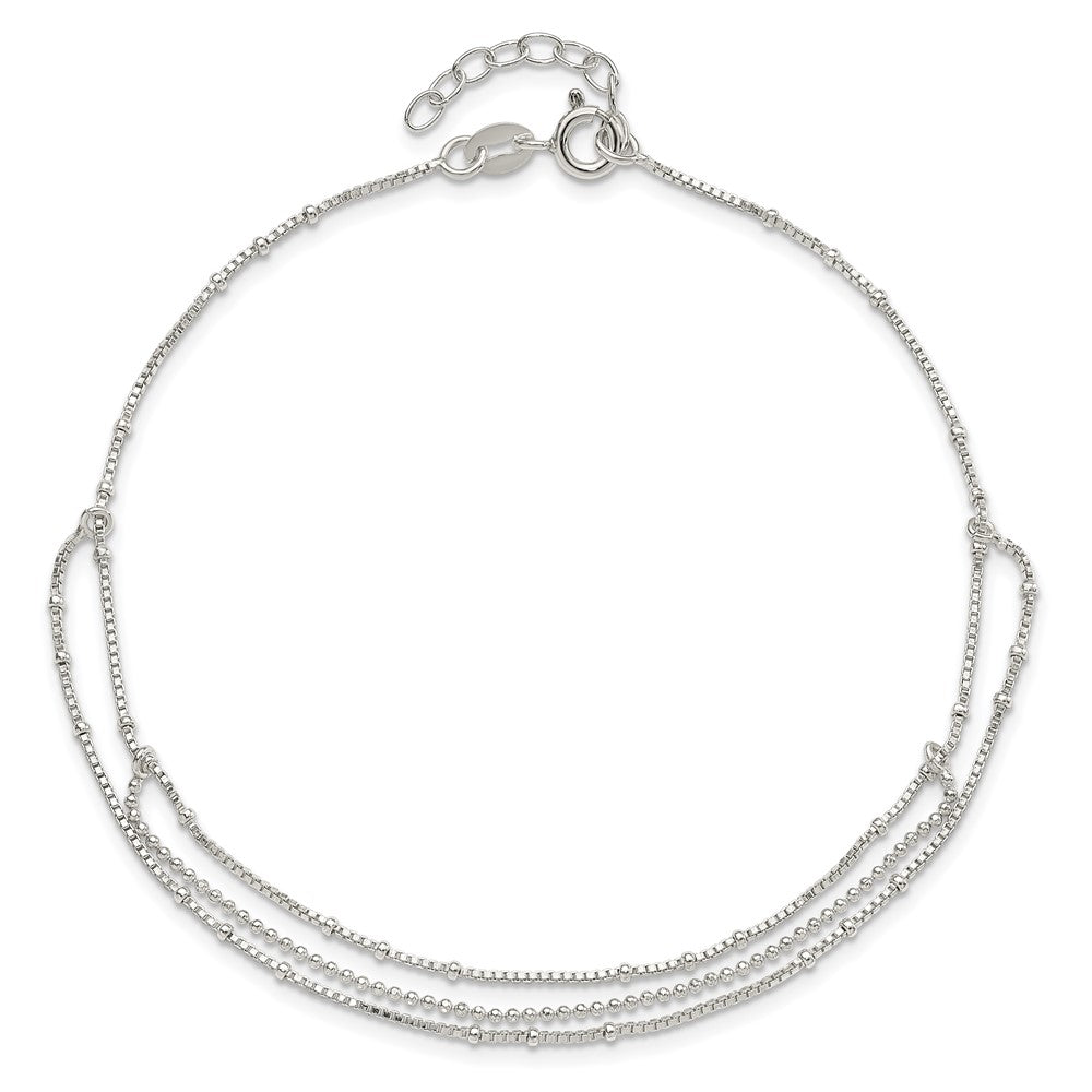 Sterling Silver Polished Multi-Strand 9in Plus 1 in Ext Anklet 9 inches