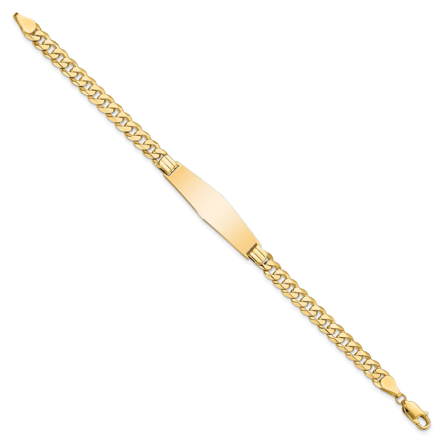 14k Polished Solid Chain/Solid Plate Curb Link Soft Diamond Shape 33x10mm Plate 7 inch ID Bracelet