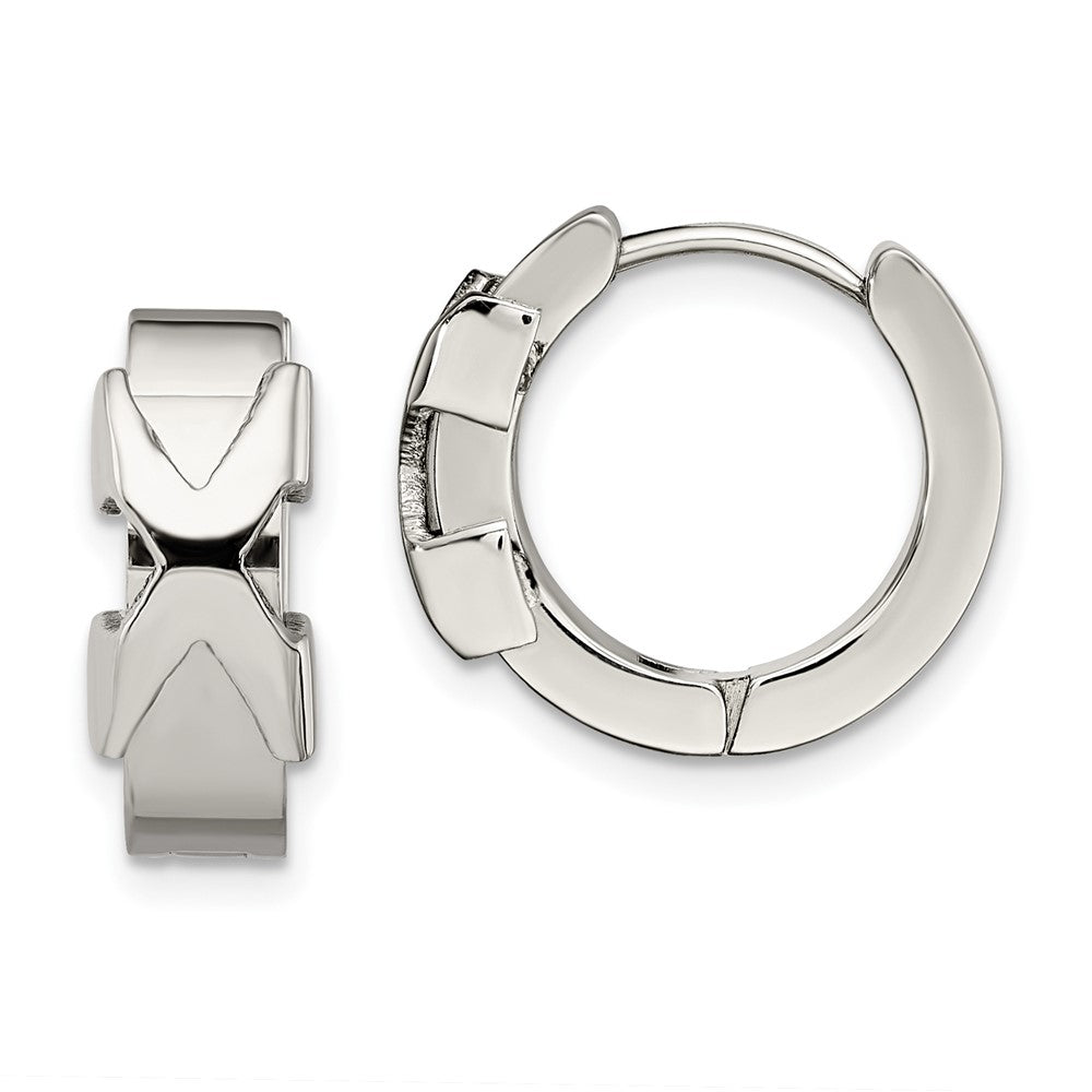 Stainless Steel Polished X Hinged Hoop Earrings