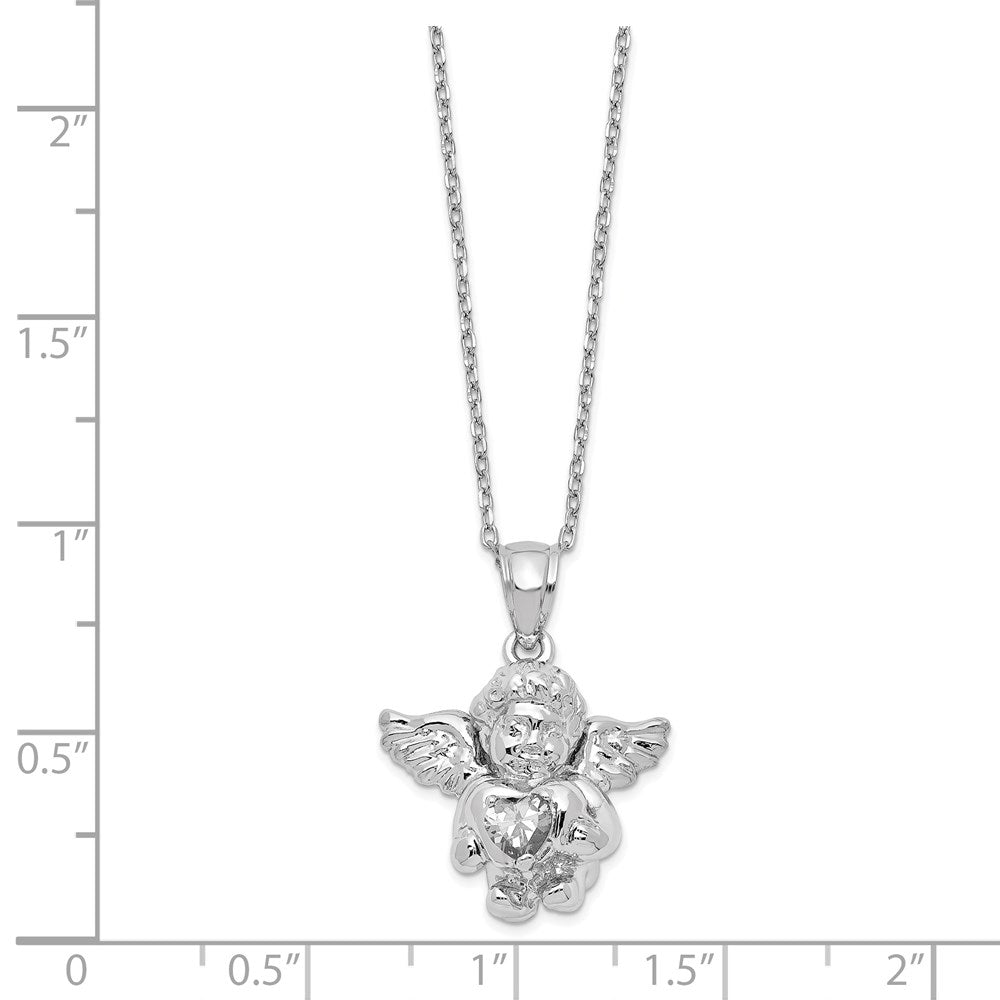 Sterling Silver RH-pltd CZ April Birthstone Angel Ash Holder 18in Necklace 18 Inches