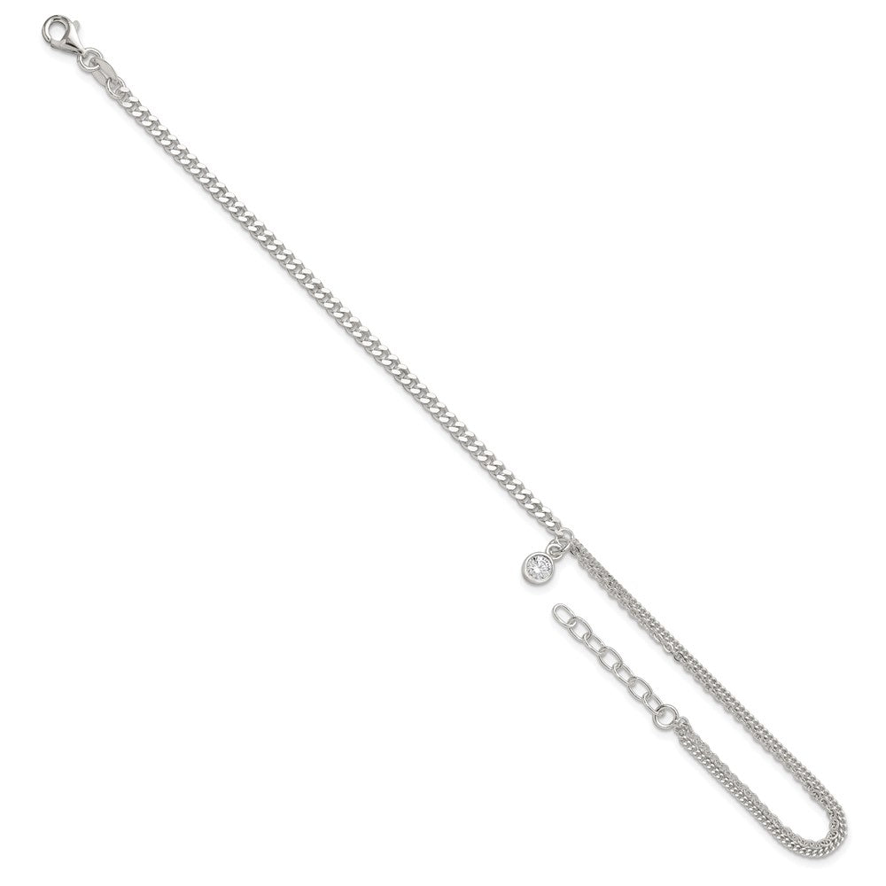 Sterling Silver CZ Fancy Chain 9in Plus 1in Ext. Anklet 9 inches