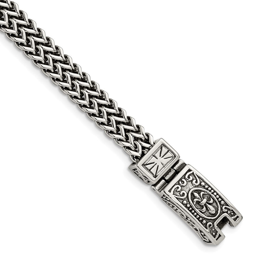 Stainless Steel Antiqued and Polished 2-Strand Franco Link 8.5in Bracelet 8.5 inches