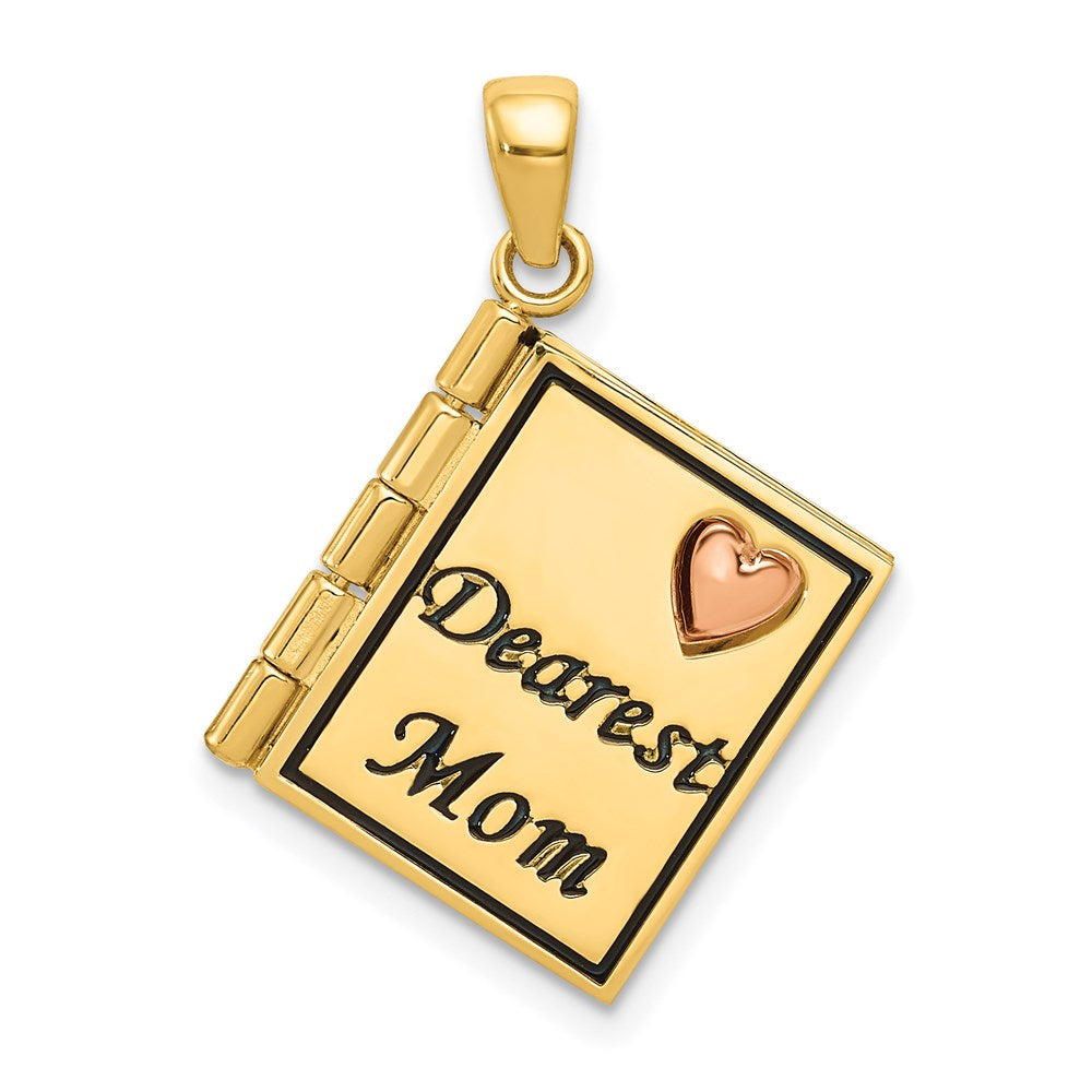 14K Two-tone Moveable 3D DEAREST MOM Book Pendant
