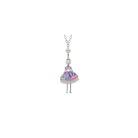 Le Amiche Silver-tone Sim.Pearl Strass Crystal Doll Charm w/Chain