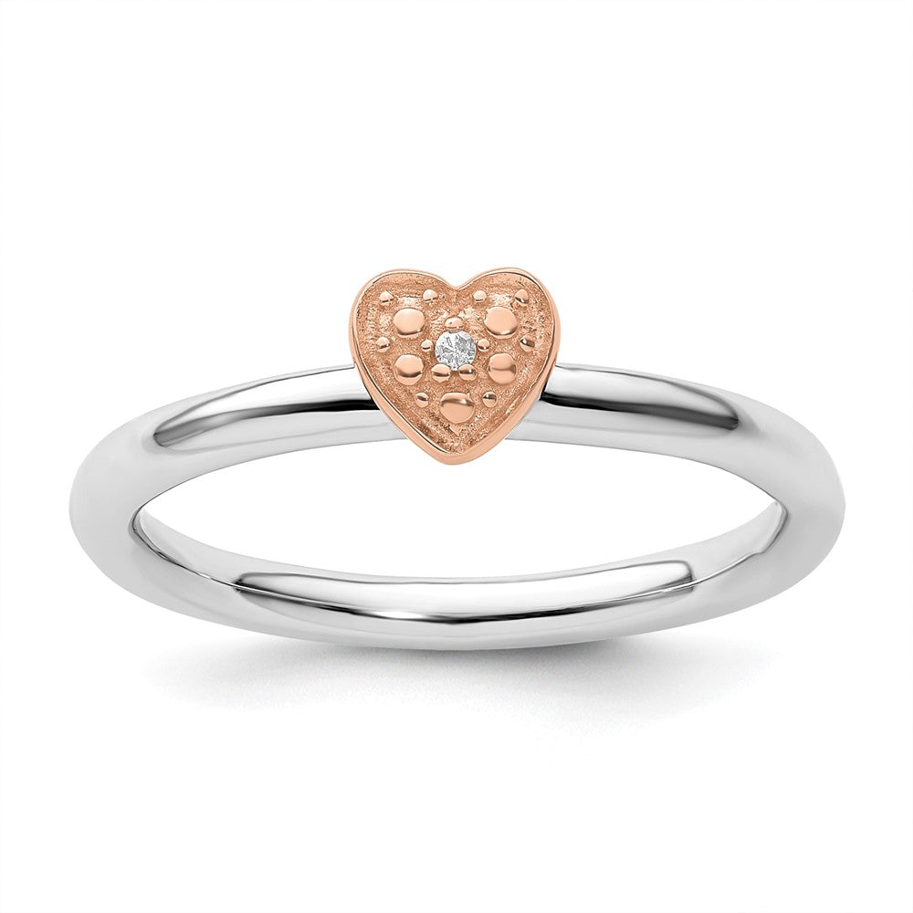 Sterling Silver/Rose Gold-plated Stackable Expressions Diamond Heart Ring Size -7