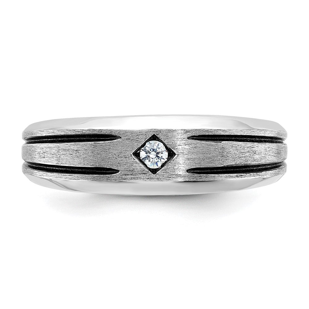 14k White Gold with Black Rhodium IBGoodman Men's Satin 1/20 carat Diamond Complete Ring