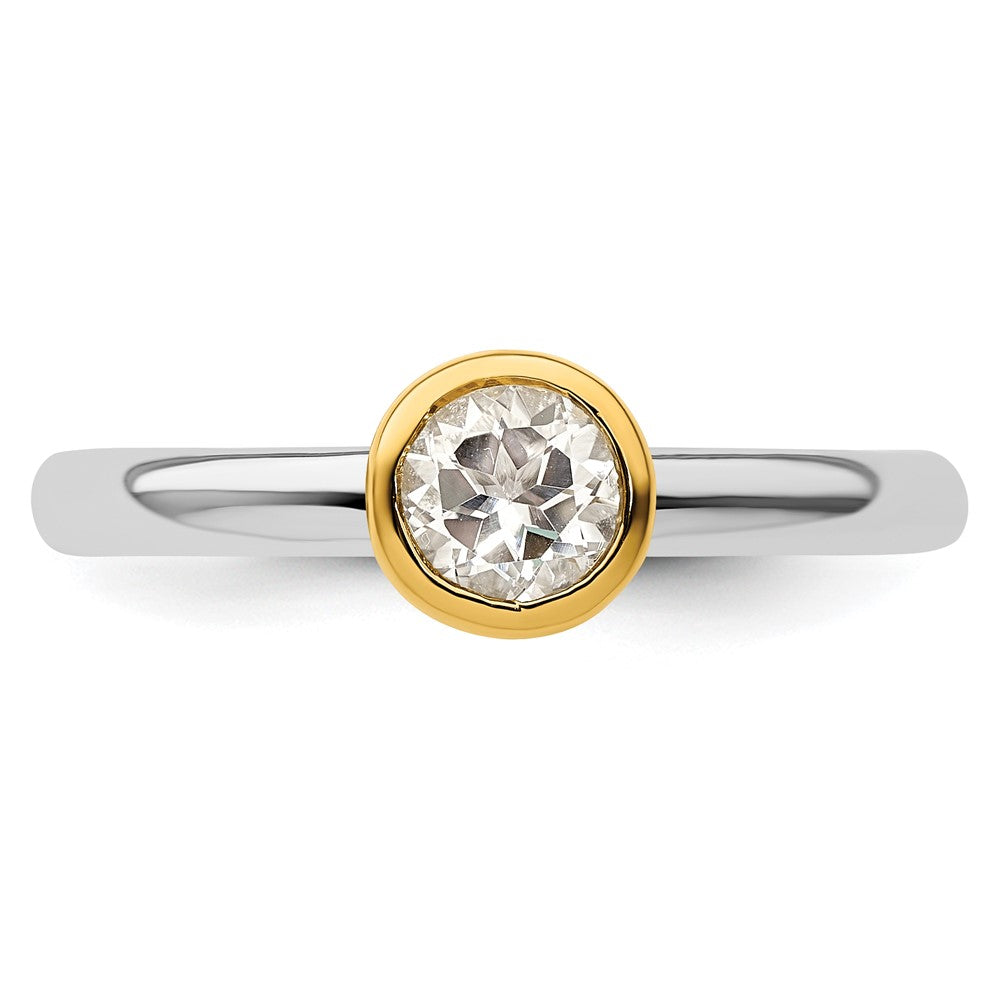 Sterling Silver Stackable Expressions w/Gold-plated White Topaz Ring Size -9