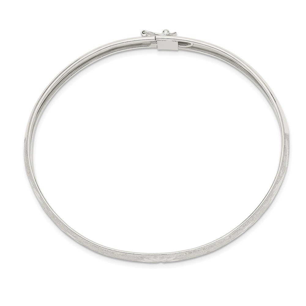 Sterling Silver 6.5mm Laser and Diamond-cut Flexible Bangle 7.25 inches