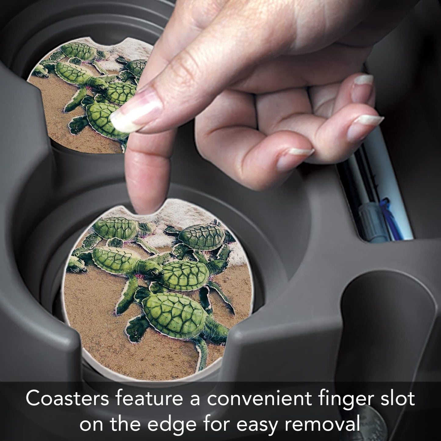 CounterArt "Winter Santa"  1 Pack Absorbent Stone Coaster for Vehicle Cup Holder 2.6” Diameter