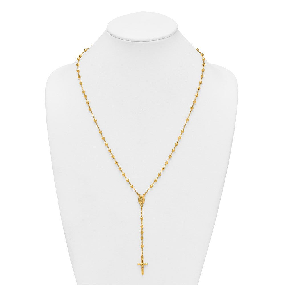 Sterling Silver Gold-tone Polished and Beaded Rosary 24 inch Necklace