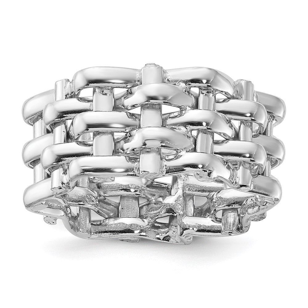 Sterling Silver Rhodium-plated Polished 5 Row Woven Panther Ring
