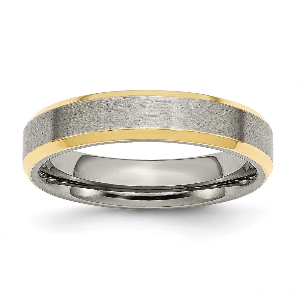 Titanium Brushed Yellow IP-plated 5mm Beveled Edge Band Size - 8