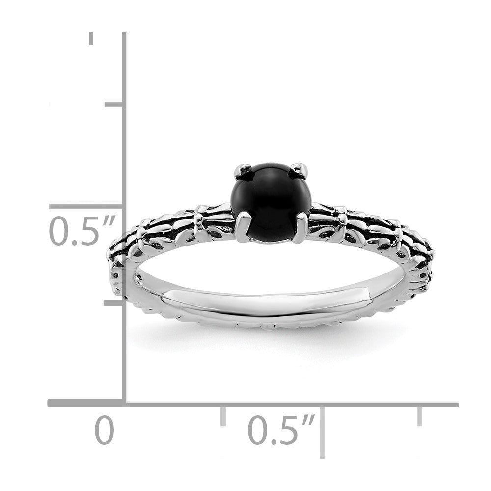 Sterling Silver Stackable Expressions Antiqued Black Agate Ring Size -6