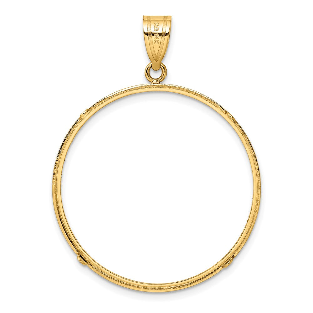 Wideband Distinguished Coin Jewelry 14k Polished and Diamond-cut 32.0mm Prong Coin Bezel Pendant