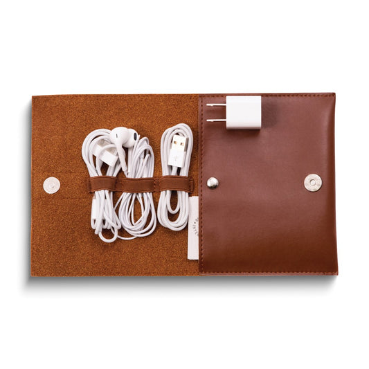 Brown Leatherette Charger and Accessories Travel Case QGM13414