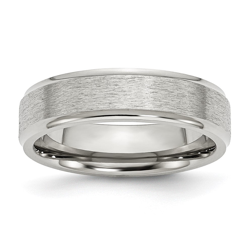 Stainless Steel Polished w/Satin Center 6mm Ridged Edge Band Size - 7